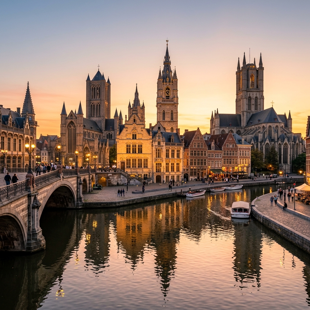 Ghent canals sunset